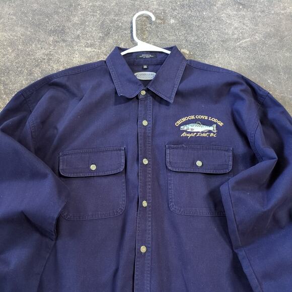 Vintage Canyon Guide Fishing Shirt Mens 2XL XXL Blue Chinook Salmon Button Up - Picture 2 of 8